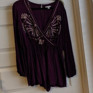 Francesca's maroon long sleeve shirt romper